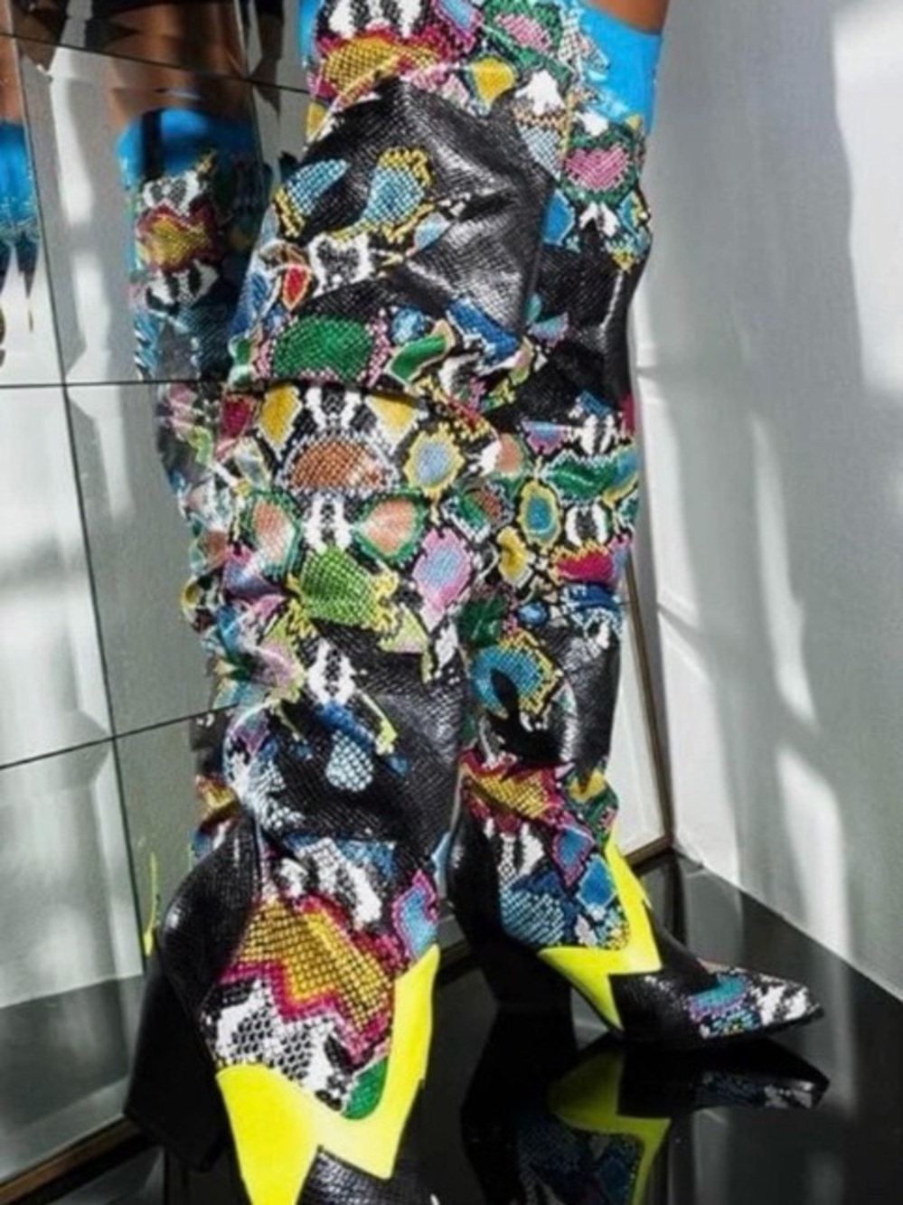 Cape Robbin size 7.5 Multicolor Graphic Knee-High Wedge Boots - Picture 2 of 9